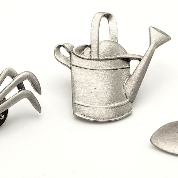 Set of 3 Pins Brooch Signed JJ Jonette Vintage Silver Toned Gardening Tools - Picture 2 of 10